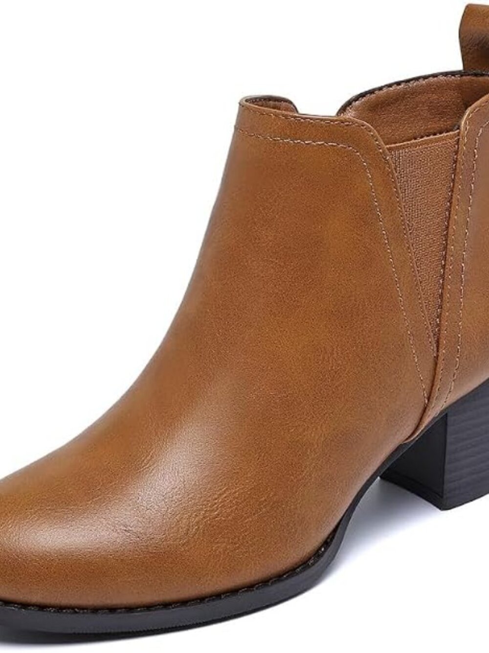 Women's Brown Round Toe Side Zipper Chunky Low Block Heel Ankle Booties